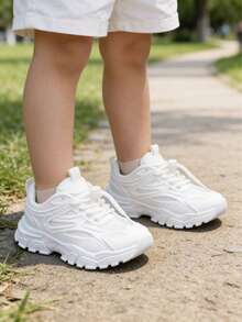 1 Pair Children's Casual Running Shoes, Hook & Loop Closure Design, Lightweight Boys' Running Sneakers, Mesh Fabric Upper, Striped Pattern, Suitable For Daily Wear, Running And Leisure Activities - Spring/Autumn/All Season Lightweight Boys' Running Shoes - White - View 8