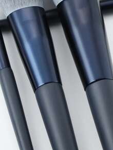 12pcs Deep Blue Makeup Brush Set With Brush Holder, Multi-Functional Professional Cosmetic Tools - Teal Blue - View 5