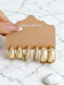 一套时尚几何图案CCB耳环，百搭日常佩戴，适合女性，生日/节日礼物 - 金黃色 - 查看 4