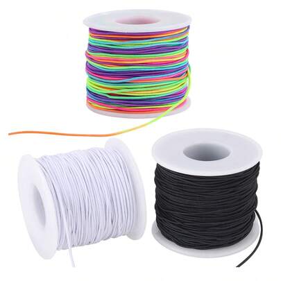 Dây thun thủ công tự làm, dây thun 1mm dùng để làm trang sức, may vòng cổ, đính hạt, dài 164 feet (đen, trắng, cầu vồng)