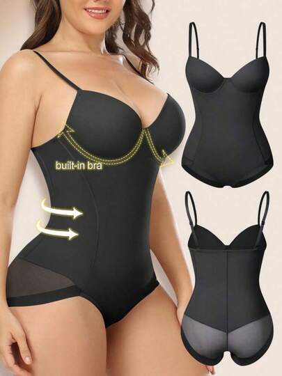 1pc Women's Shapewear, Women's Corset, Tight Bustier With Bra Cups, 3-Row Hook Design, Fashionable Sexy Mesh Bodycon, Accentuates Body Curves, Slimming Waist, Enhances Buttocks, Waist Support, Bust Shaping, Can Be Worn Outerwear, Multi-Functional Shapewear, Comfortable Fitting Shaping Lingerie, Lightweight Stretchy Fabric, Maintains Feminine Figure