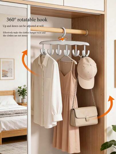 1/2/3/5pcs Multi-Function Rotating Clothes Hanger, With Multiple Hooks For Hanging Ties, Scarves And Organizing Closet Space. Portable, Suitable For Travel And Home Use, Can Hang Coats, Seamless Underwear Hooks, Hats, Scarves And Bras. Plastic Clothes Hanger For Students, Space-Saving (Batch May Vary But Does Not Affect Use, Quality Or Appearance)