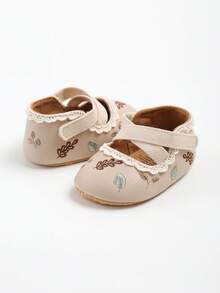 Newborn Infant Girls' Mary Jane Shoes, Non-Slip Sole Ballet Flats, Princess Dress Shoes, Infant Toddler First Walking Shoes - Apricot - View 5