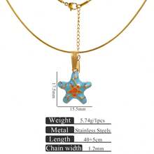 1 pieza Collar de acero inoxidable con colgante de gota de aceite, tortuga marina, estrella de mar y concha, joyería impermeable para mujer, playa de verano - Dorado - Ver 8