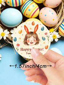 48/24 Pcs Customized Round Easter Stickers, Can Personalize With Name And Photo, Easter Decoration Labels, PVC Material Easter Gift Box Stickers, Create Warm Atmosphere, Home & Living Products, Customized Stickers - Apricot - View 4