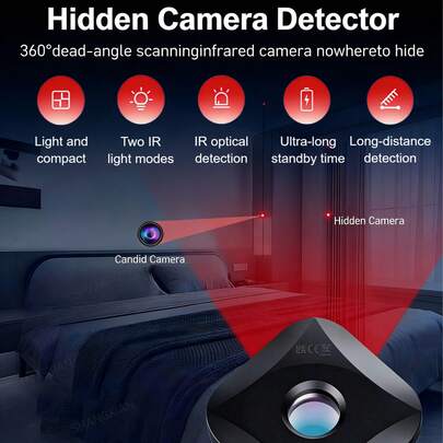 1pc USB Rechargeable Infrared Camera Detector, Portable & Invisible Camera Finder Spy Camera Detector, Anti-Spy Detector, Camera Scanner Travel, For Hotel,Home, Bedroom, Bathroom, Etc USB Rechargeable