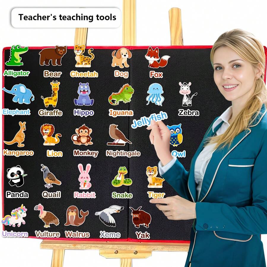 hoojojo 52pcs Animal Felt Teaching Supplies - Montessori Educational Toys, A-Z Letter Animal Felt Set, Interactive Sorting And Word Matching Game Suitable For Preschool Classroom And Home Education