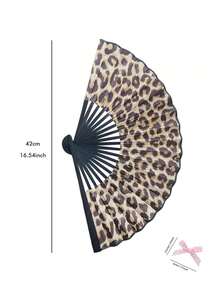 1 pieza/2 piezas Abanico plegable con estampado de leopardo unisex, abanico de fiesta, fiesta de verano, abanico de aplauso para playa y baile, regalo, abanico portátil y ligero para mujer | Abanico con tema de princesa | Abanico ligero, primavera-verano, regalo para dama de honor, decoración de habitación y hogar, playa, viaje, unisex, vacaciones - Abanico con estampado de leopardo - Ver 7