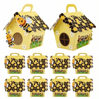 5/10/20pcs Bee-Themed Party Favor Gift Boxes With Yellow & Black Honeycomb Design Featuring Playful Bees, For Weddings, Birthdays, Showers & Celebrations, Bee Decorations