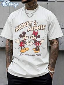 Disney Official Licensed Mickey & Minnie "Ear-Esistible Since 1928" Graphic T Shirts 100 Percent Cotton Disney Shirt Washed 220g Unisex - 白色 - 查看 1