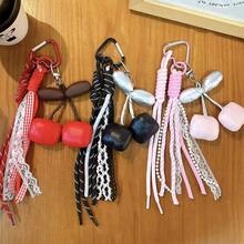 1pc Sweet And Cool Cherry Bag Pendant Woven Rope Lace Beaded Keychain, Available In Multiple Colors, Bag Accessory - 黑色 - 查看 2