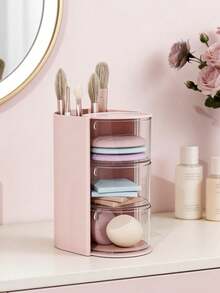 1 Stück drehbarer Bürstenhalter Schmuckorganizer, geeignet für Halsketten, Ohrringe, Armbänder, Ringe, Make-up Pinsel, Haarspangen und Accessoires - Pink - Übersicht 5