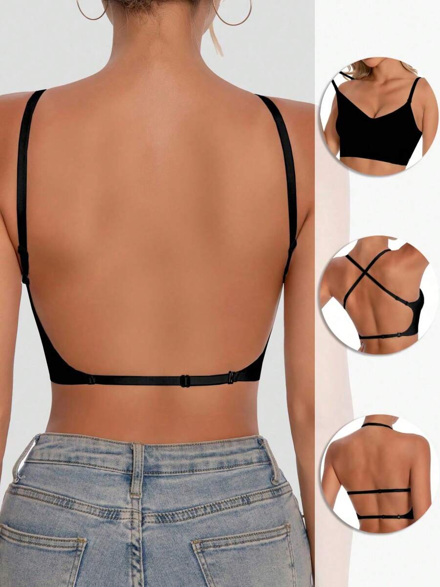 女士无痕露背文胸，性感夏季露背文胸，新娘文胸，配有 3 条可调节肩带，舒适透气，适合婚礼、正式场合，可搭配吊带背心。