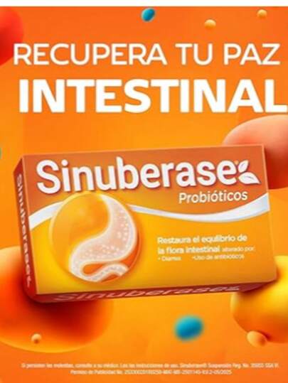 Sinuberase Probióticos en Suspensión Bacillus Clausii 2 Billones de U FC 10 Ampolletas de 5 ml. Restaura el Equilibrio de la Flora Intestinal Alterado por Diarrea y Antibióticos para Niños y Adultos