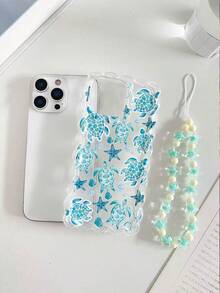 海龟彩绘编织波浪边简约优雅TPU彩绘防震手机壳，配串珠手链配件，兼容 17 Pro/17 Air/17/17 Pro Max、16/11/16 Pro/16 Plus/16 Pro Max/16 e/15 Pro Max/13/14/12/XS/XR/7G/8 Plus/XR/7/8、15 Pro Max、13、14、P12、X、12/14彩绘TPU防震软壳 - 彩色 - 查看 4