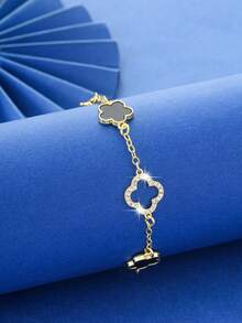 1 pieza Pulsera de flor hueca elegante y lujosa, con circonita micro-incrustada, opción de regalo versátil - Negro - Ver 3