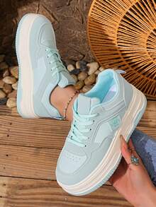 1 Pair Women's Soft Sole Lace-Up Sneakers, Sports & Casual Running Shoes - Baby Blue - View 6