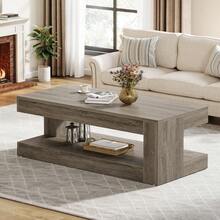 LITTLE TREE Coffee Table For Living Room, 47.24-Inch Farmhouse 2-Tier Center Table With Storage, Rectangular Cocktail Table (Elegant Grey) - Grey - View 3