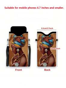 非洲女孩印花图案 2D 双面印花时尚可调节肩带斜挎手机包、斜挎钱包、钥匙包、单肩手机包，人造革材质，可调节肩带，适合日常出行，男女通用，适合假日、生日礼物 - 彩色 - 查看 3