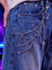1件装嘻哈三层星形吊坠男士合金腰带，适合夜店派对和日常穿着 - 銀色 - 查看 3