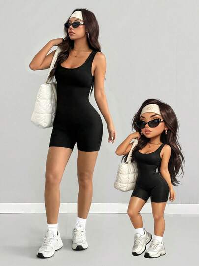 AITYI Studio Women's Jumpsuit, Well Fit Casual U-Neck Solid Color Minimalist Fashionable Sexy Comfortable Slim Fit Outdoor Street Commute Sports Beach Party Graduation Spring/Summer Versatile Elastic Knit Camisole Romper