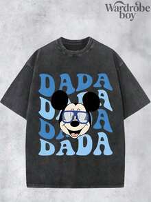 Disney Round Neck Short Sleeved Printed Washed T-Shirt, Dark Gray MIQI Mouse Pattern Printed T-Shirt, 2026 New T-Shirt, Family Leisure Vacation T-Shirt, Suitable For Both Men And Women, High-Quality Pure Cotton T-Shirt, Suitable For All Seasons, Comfortable And Breathable | Exquisite Design | The Best Choice For Gift Giving - 黑色 - 查看 2