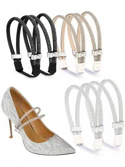 1 par de sandalias de tacón alto brillantes con cordones elásticos y correa de talón antideslizante. La suela adhesiva ajustable y desmontable proporciona una experiencia de uso antideslizante y estable.