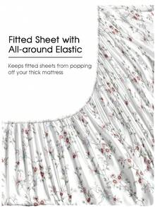 4件套复古花园植物花卉图案床单套装，易于打理的超细纤维柔软床上用品套装，花卉图案床笠套装（1张床单+1张床笠+2个枕套），床笠套装，适用于特大号、大号、标准双人床、单人床尺寸，床笠深口袋设计，枕套最大可达11.8英寸，柔软透气，不易起皱，更有利于睡眠，奢华酒店风格，送给父母、朋友的礼物，甜美少女风 - 彩色 - 查看 5