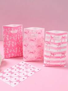 10/25/50pcs Pink Bow Gift Bags, Candy Bags With Cute Pink Bow Design, Suitable For Birthday Party, Wedding, Baby Shower, Boy Or Girl Party Favors, Newborn Party Decorations, Party Table Decor, Gender Reveal, Baby Shower, 1st Birthday, Blue & Pink Bear Decor, Party Bag Fillers, Wedding Decorations - Bow - View 11