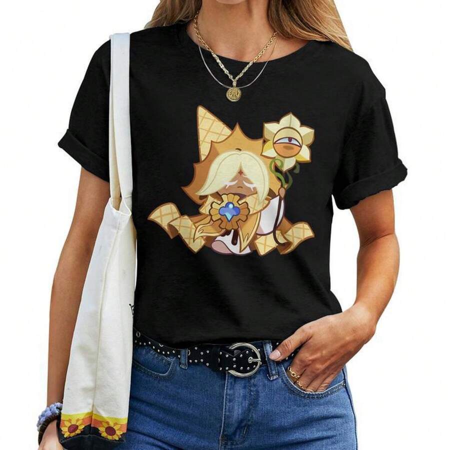 Pures Vanilla Cookie Cookie Run Kingdom Women T-Shirt - 黑色 - 查看 1