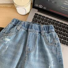 2026 Nuevos jeans casuales sueltos y rotos de otoño para niños, y de moda - Azul - Ver 3