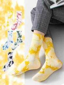 1/5 Pairs Unisex Couples Tie-Dye Tie Dye Graffiti Hip-Hop Artistic Design Combed Cotton Casual Socks, Suitable For Travel, Home, Office, Holiday Gifts, Spring/Summer - Multicolor - View 2