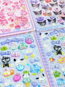 Pegatinas de corazón transparente 3D lindas | Pegatinas de gelatina brillante, adecuadas para hacer álbumes y diarios, Gukha, pegatinas japonesas lindas con estilo Y2K, pegatinas 3D de animales de dibujos animados de alta calidad con relieve de cristal interesante, textura de cristal de tipo rhinestone, reutilizables y remodelables, sin residuos - Multicolor - Ver 1