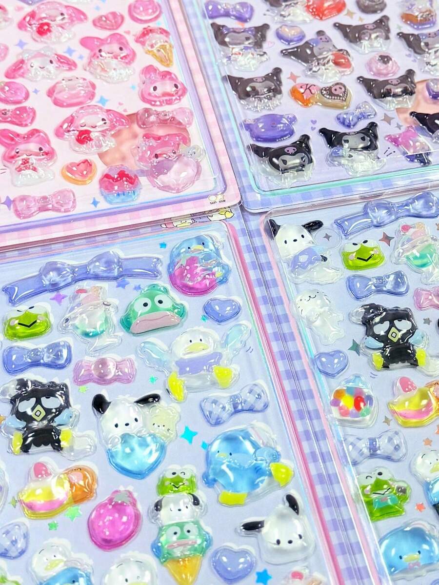 Pegatinas de corazón transparente 3D lindas | Pegatinas de gelatina brillante, adecuadas para hacer álbumes y diarios, Gukha, pegatinas japonesas lindas con estilo Y2K, pegatinas 3D de animales de dibujos animados de alta calidad con relieve de cristal interesante, textura de cristal de tipo rhinestone, reutilizables y remodelables, sin residuos - Multicolor - Ver 1