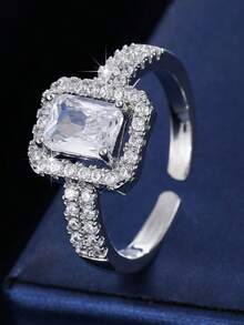 1 chiếc nhẫn nữ thiết kế sáng tạo cao cấp đính đá Cubic Zirconia, kiểu dáng hở đa năng, thích hợp làm quà tặng và đeo hàng ngày. - Vòng mở - Xem 6