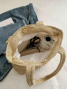 新款草编手提包，可单肩斜挎，可作手拿包或腋下包，也可作背包，适合日常通勤、学生、休闲旅行，轻便时尚，设计优雅别致。 - 彩色 - 查看 2