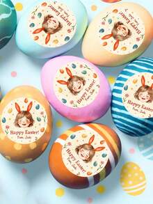48/24 Pcs Customized Round Easter Stickers, Can Personalize With Name And Photo, Easter Decoration Labels, PVC Material Easter Gift Box Stickers, Create Warm Atmosphere, Home & Living Products, Customized Stickers - Apricot - View 6