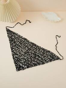 1pc Women's Fashion Hollow Sequin Handmade Crochet Triangular Headscarf Hat, Suitable For Daily Wear In Spring, Summer And Autumn - A - View 7