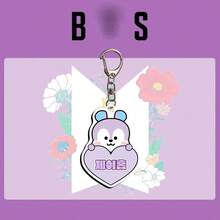 1件套BT21可爱心形亚克力钥匙扣，Koya RJ Shooky Cooky Tata Chimmy Mang包包挂饰，适合ARMY粉丝，耐用动漫周边，完美礼物 - 彩色 - 查看 15