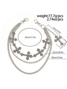 1pc Gothic Style Multi-Layer Cross Pendant Tassel Geometric Chain Body Chain, Retro Hip-Hop, Suitable For Festivals, Parties, Casual Wear, Street Photography, Men's/Couple's Birthday, Banquet, Versatile Charm Jewelry Waist Chain Gift - Silver - View 5