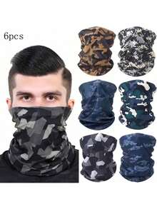 男士保暖围脖，骑行面罩，防风，弹力柔软面料，迷彩图案，适合滑雪、跑步、瑜伽、骑行、摩托车骑行等户外活动 - 彩色 - 查看 1