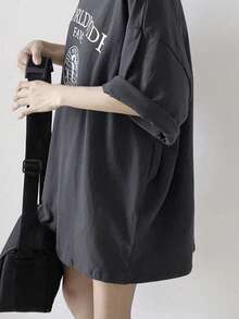 Áo thun ngắn tay nữ in chữ, kiểu dáng mùa hè thường ngày. - Xám - Xem 4