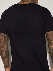Premium Unisex Casual T-Shirts (220% Cotton) For Men, Round Neck, Short Sleeve, Interesting Letter Print, Comfortable Cotton - 黑色 - 查看 3