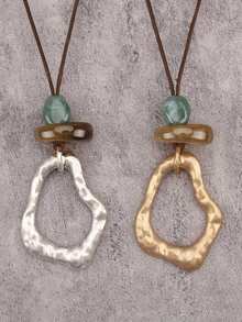 1件极简主义夸张几何吊坠项链，串珠绳项链，波西米亚风格首饰，男女朋友礼物，日常佩戴 - 串珠 - 查看 4