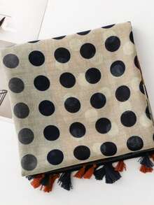 Women's Retro French Polka Dot Patchwork Contrast Color Scarf, Fringed Shawl Wrap, Versatile For Vacation - Rust - View 5