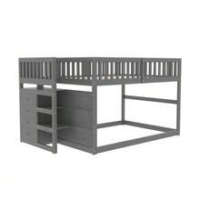 Low Bunk Bed 140 X 200 Cm, Secure Bunk Bed With Storage Compartment, Frame With Guardrail, Wooden Bed, Grey - Dark Grey - View 4