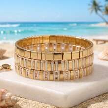 1PC Bohemian Simple Style TILA Bracelet, Gold TILA Beaded Bracelet, Gold Pink TILA Bracelet, Elastic Bracelet, Lucky Bracelet, Summer Beach Holiday Gift, Sisters Bracelet, Friend Gift, Birthday Gift, Family Gift, Valentine's Day Gift, Anniversary Gift - Multicolor - View 2