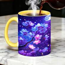 1PC, Glowing Cherry Blossoms, 11 Oz Color Ceramic Mug, Dreamy Art Print Pattern, Suitable For Home, Office, Garden, Teachers' Day , Nurse Day, Mother' Day, 250th Anniversary, Tumbler,Local Warehouse, Gifts For Men And Women, Friends. - Màu xanh lam - Xem 7