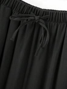 OMKAGI  Women's Linen Wide-Leg Pants With Pockets - Loose And Casual Long Pants For Home Wear Walking Around Vacation Beach Wear - màu đen - Xem 4