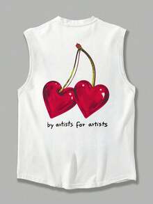 Fractyr 男士时尚休闲度假街头风背心 | 樱桃与英伦元素印花 | 精致设计 | 夏季必备 | 百搭易穿，棉质触感 | 送朋友的最佳礼物 | 展现你的独特个性 - 白色 - 查看 6